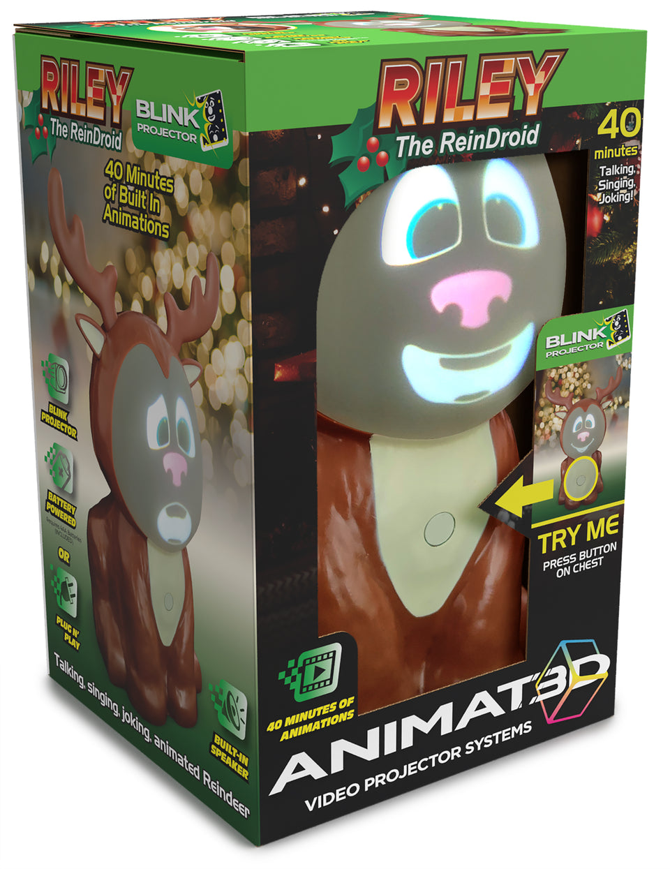 Blink Tech Riley The ReinDroid with Built in Projector & Speaker Seasonal Home Decor