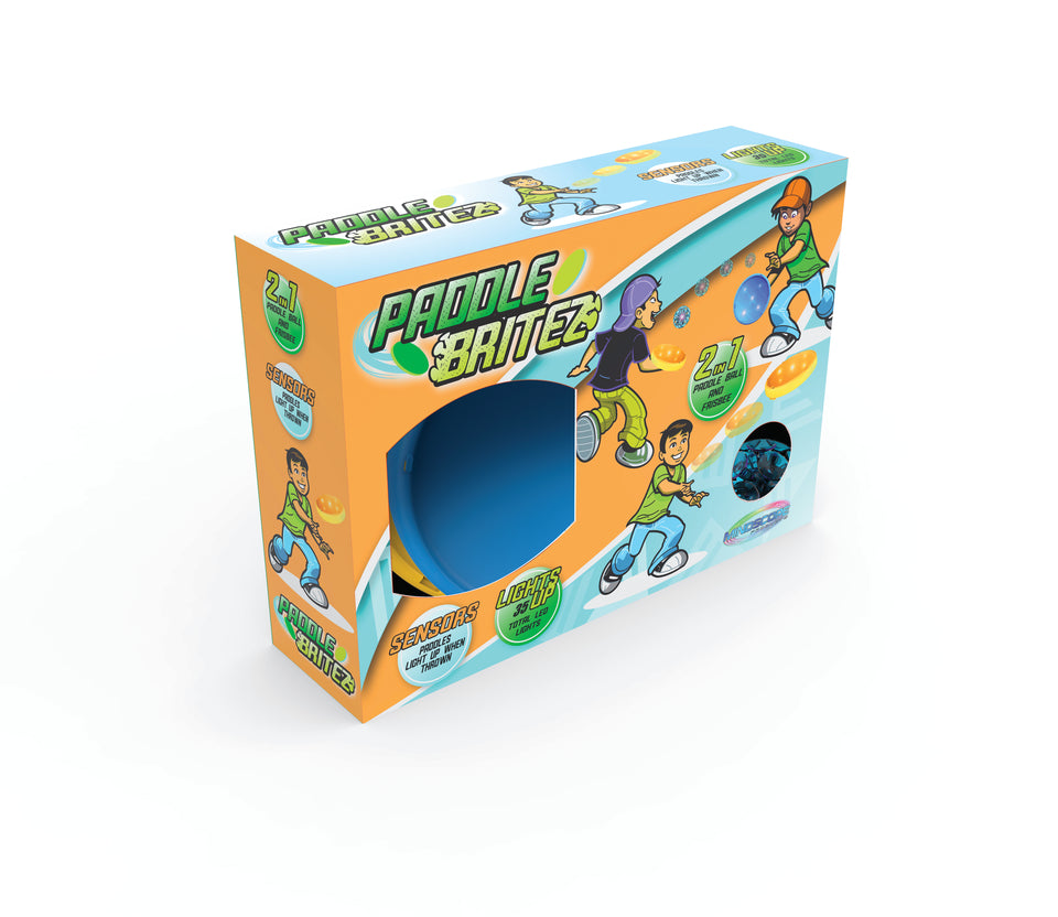 PaddleBritez 2 in1 Light Up Paddle Ball Game and Frisbee (Blue/Orange)