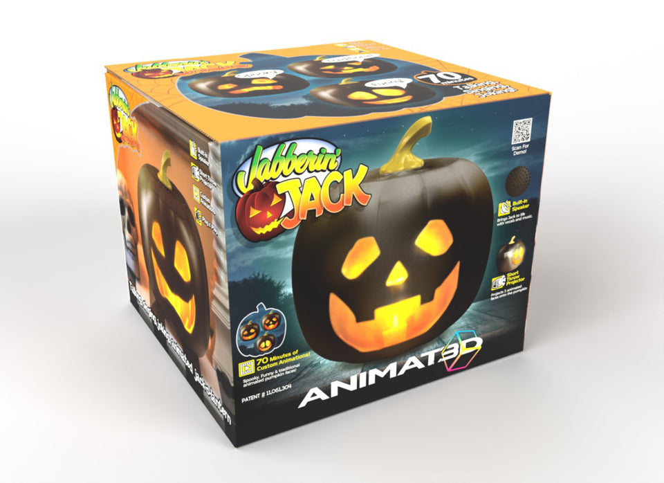 ANIMAT3D Jabberin' Jack XL The Talking Animated Black Pumpkin with Built-In Projector & Speaker