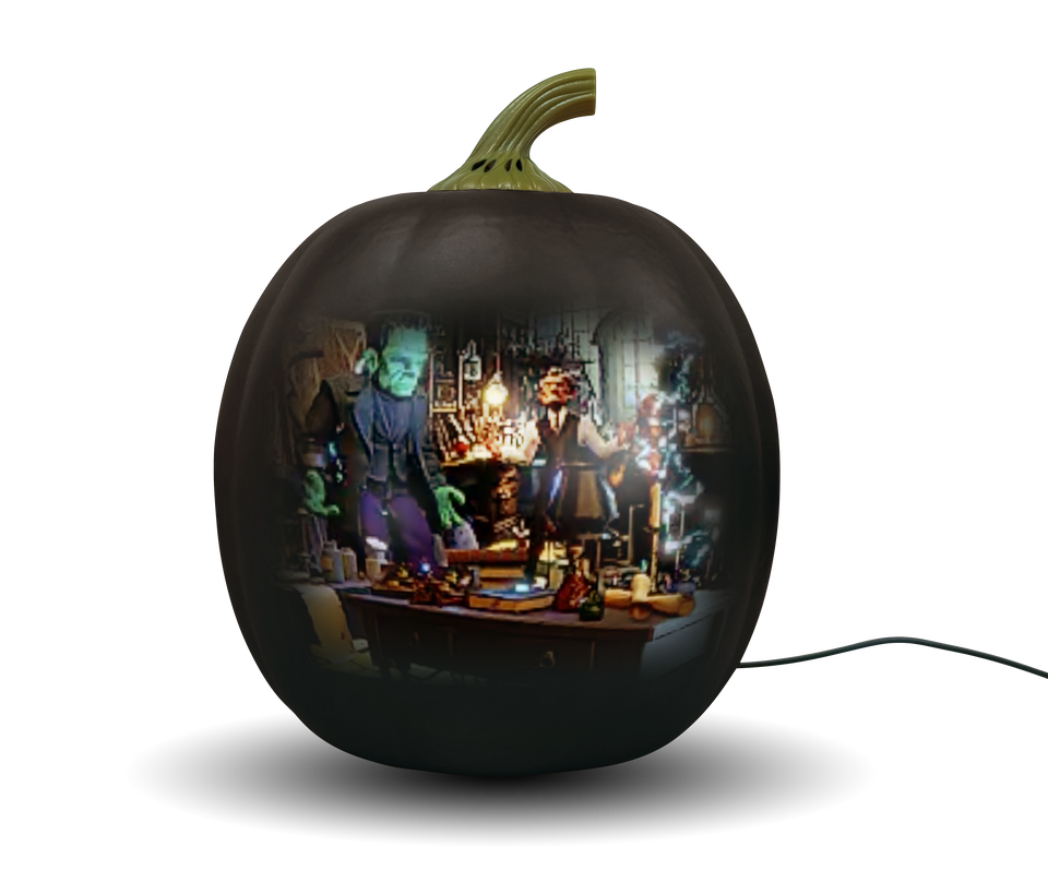 ANIMAT3D Jabberin' Jack Motion Sensor 12 Inch XL Talking Animated Black Pumpkin with Built in Video Projector, Speaker and Motion Sensor Includes 80 Minutes of Content