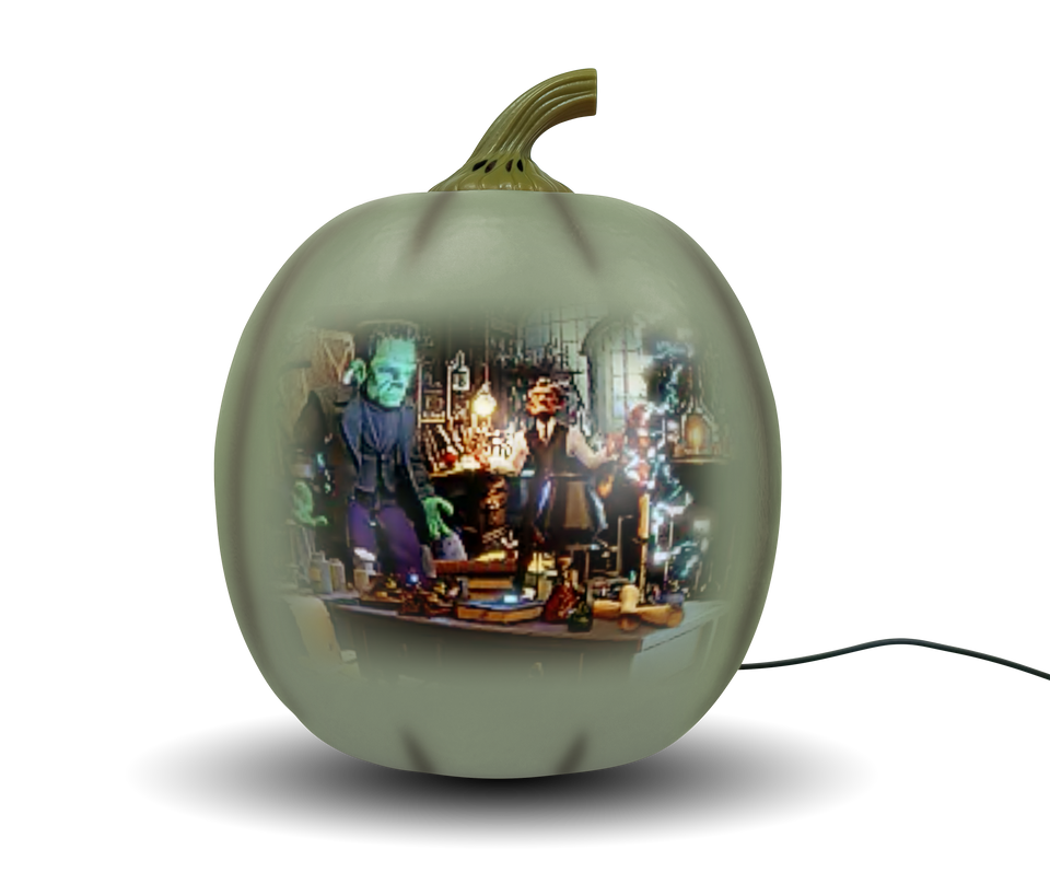 ANIMAT3D Jabberin' Jack Motion Sensor 12 Inch XL Talking Animated White Pumpkin with Built in Video Projector, Speaker and Motion Sensor Includes 80 Minutes of Content