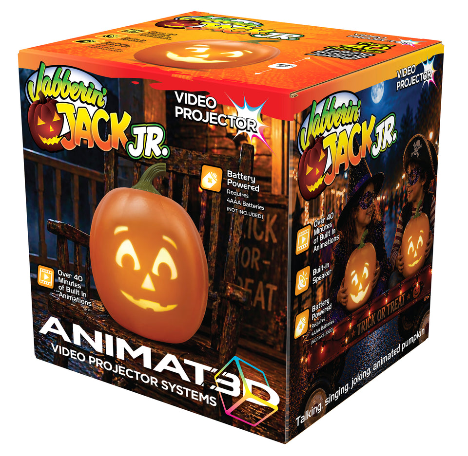 ANIMAT3D Set of 2 Jabberin’ Jack Jr. Animated Halloween Pumpkin, Talking, Singing & Joking Video Projector Decor