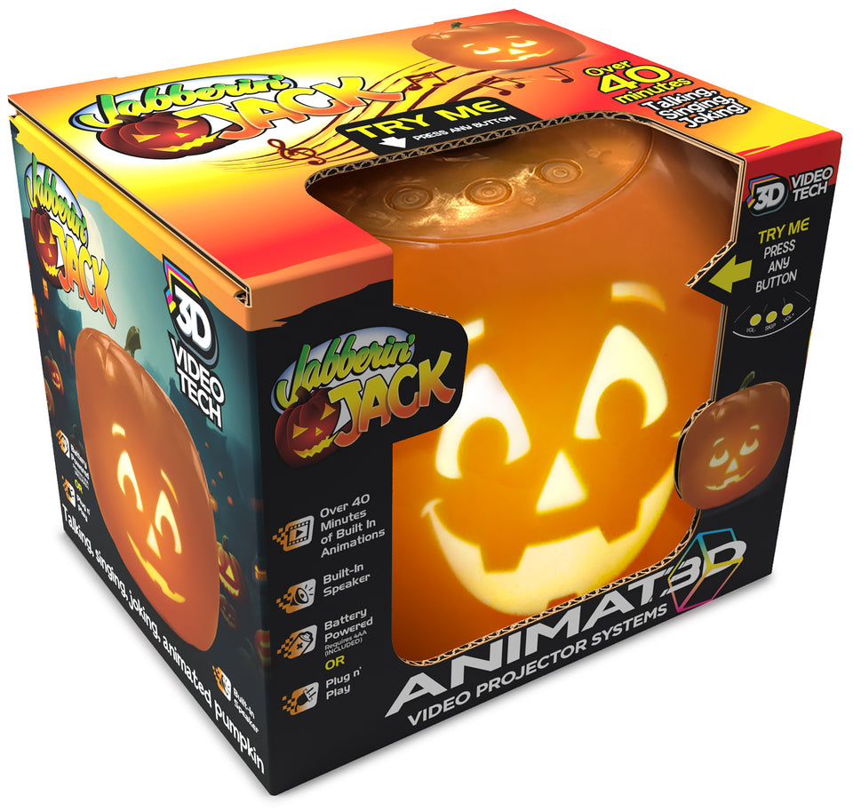 ANIMAT3D Blink Tech Jabberin' Jack Talking Animated Pumpkin with 8 Inch Screen and Built-in LED Light Array Projector + Speaker Includes 40 Minutes of Content