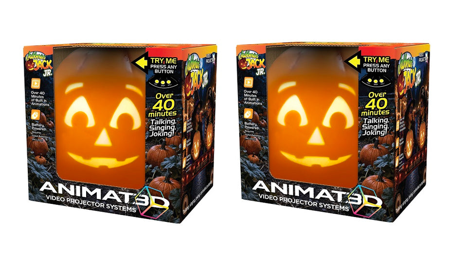 ANIMAT3D Set of 2 Jabberin’ Jack Jr. Animated Halloween Pumpkin, Talking, Singing & Joking Video Projector Decor