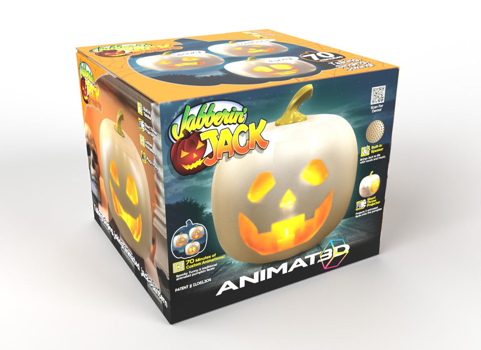 ANIMAT3D Jabberin' Jack XL The Talking Animated White Pumpkin with Built-In Projector & Speaker