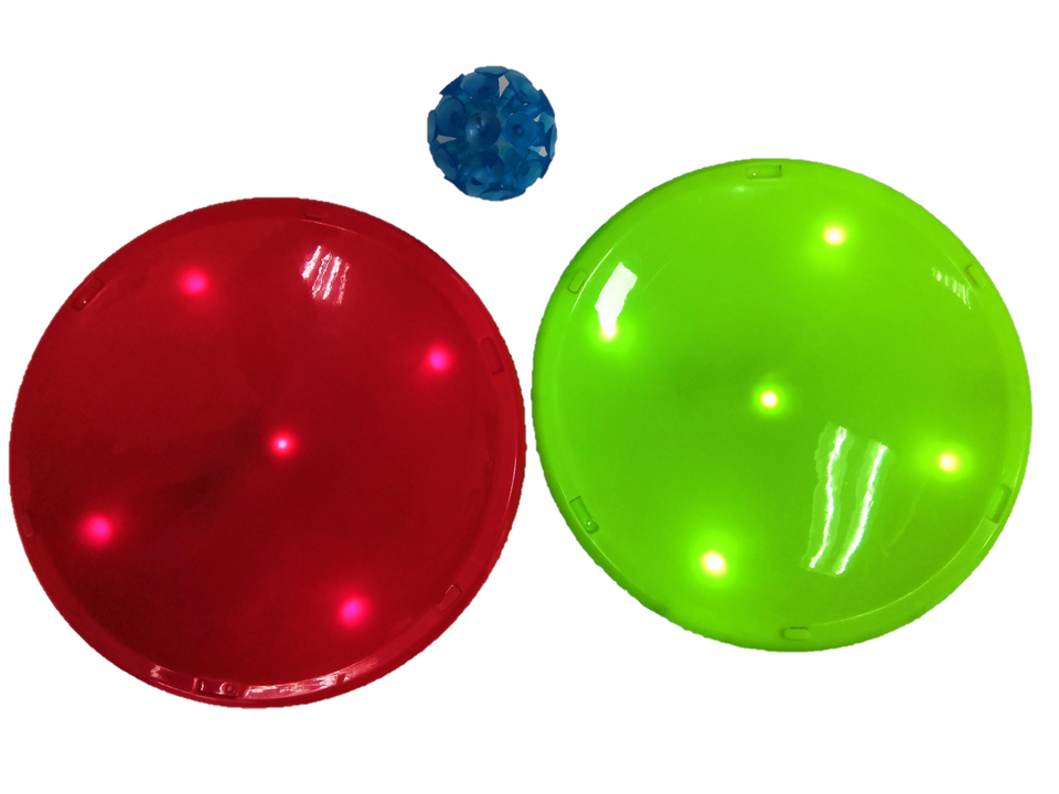 PaddleBritez 2 in1 Light Up Paddle Ball Game and Frisbee (Red/Green)